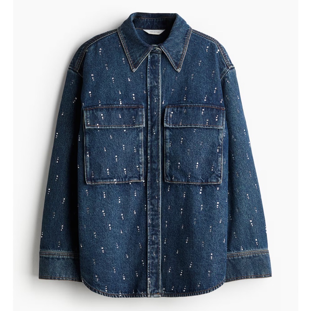 H&M RHINESTONE-EMBELLISHED DENIM SHIRT size Medium